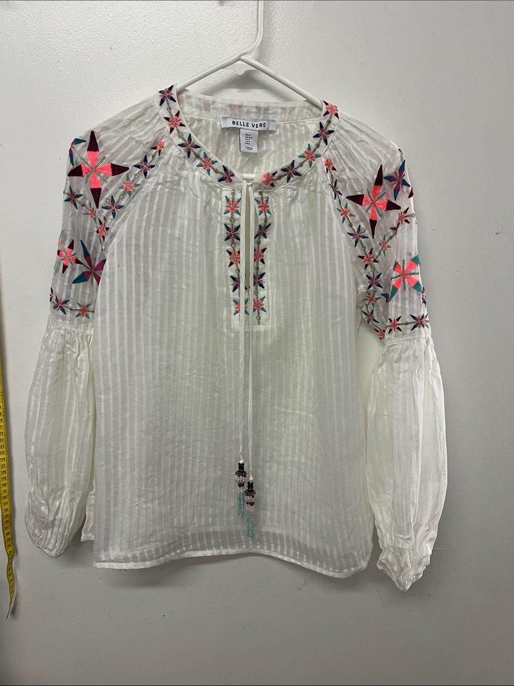 Belle Vere White Embroidered Peasant Blouse